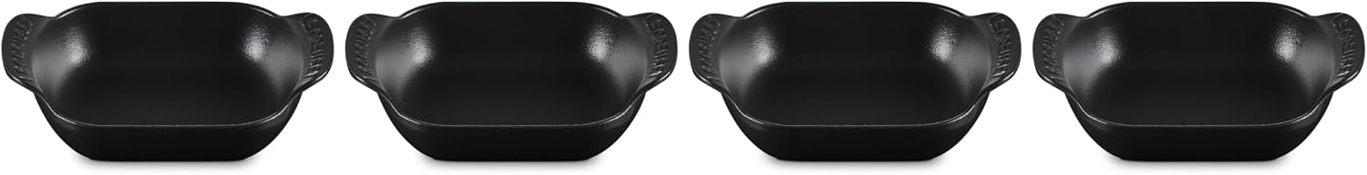 Le Creuset Enameled Cast Iron Gourmand Collection Set of 4 Mini Rectangular Baker, .3 qt., Matte Black