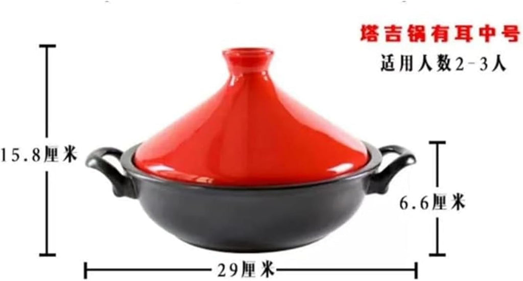 Ceramic Tagine Pot Moroccan for Cooking Steamer Braiser Pan Healthy Saucepan Earthen Pot with Two Ears (red)