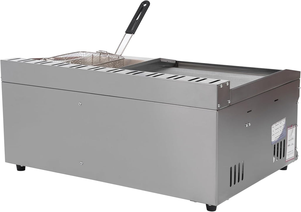 Commercial Flat Top Grill Gas Propane Griddle and 6L Deep Fryer Combo Stainless Steel Countertop Gas Fryer with Removable Basket for French Fries Turkey Donuts Home Kitchen Restaurant
