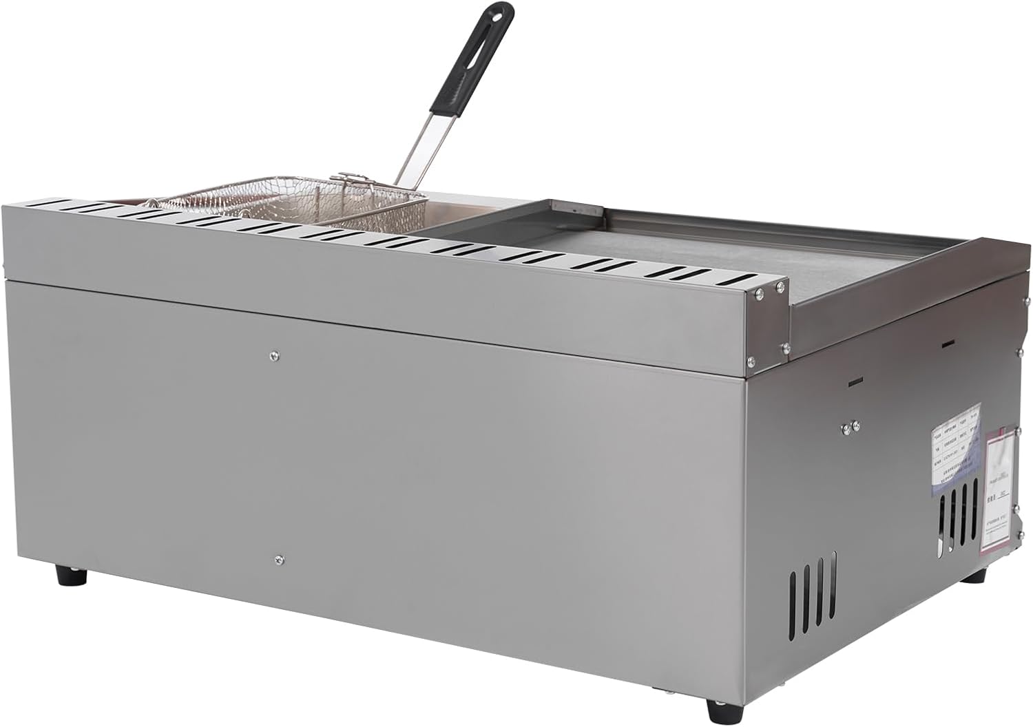 Commercial Gas Grills Griddle Flat Top with Deep Fryer Stainless Steel Multi-function Countertop BBQ Hot Plate Grill and Deep Fryer with Basket and Lid for Commercial & Home Use