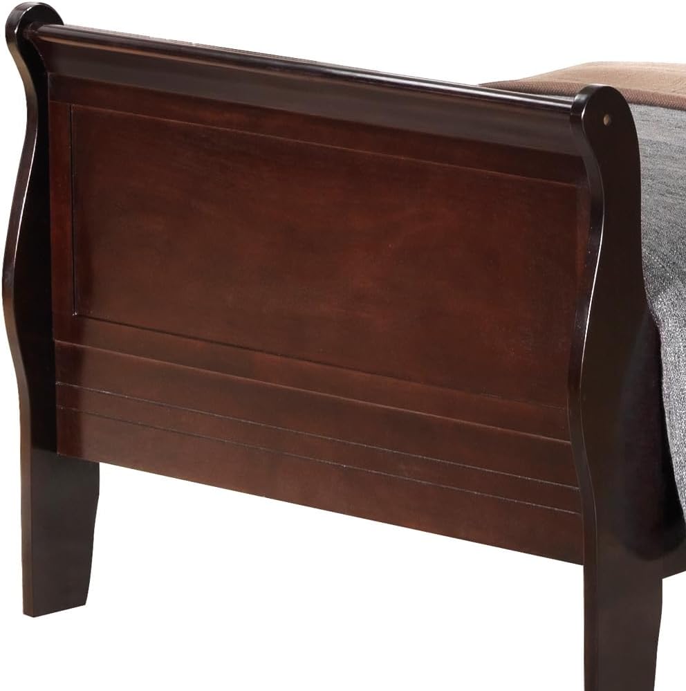 GDFStudio Twin Size Wood Platform Bed Frame, Classic Sleigh Design with Curved Trim & Wood Posts,Easy Assembly, Box Spring Required,Timeless Elegant Bedroom Furniture,Cappuccino