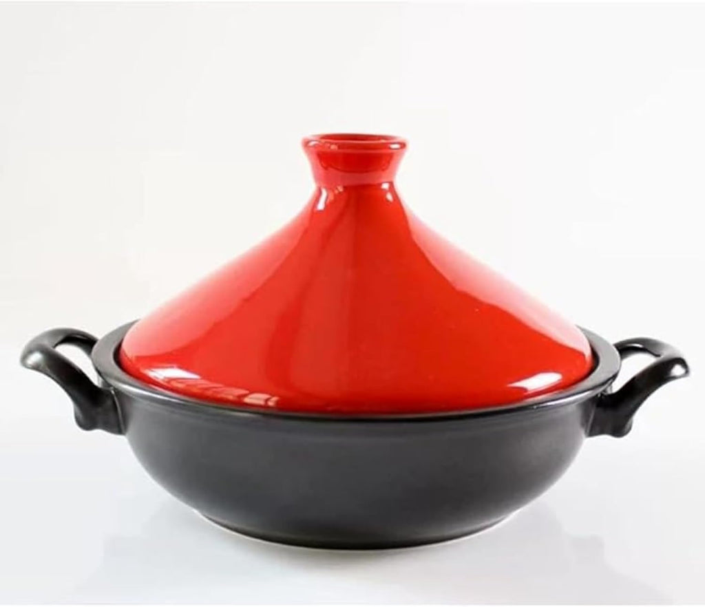 Ceramic Tagine Pot Moroccan for Cooking Steamer Braiser Pan Healthy Saucepan Earthen Pot with Two Ears (red)