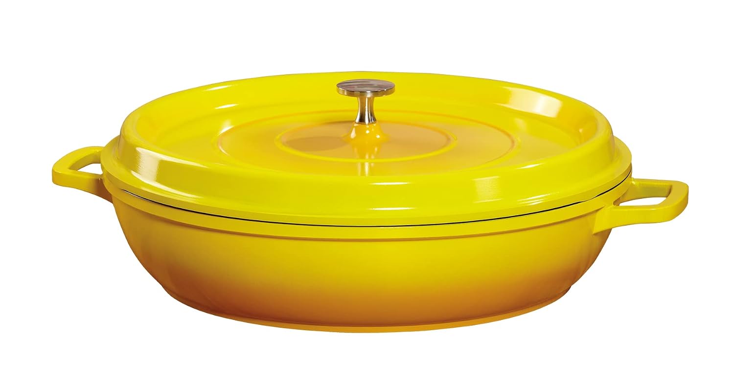 G.E.T. CA-005-Y/BK Heiss Energy-Efficient Cast Aluminum Braiser Pan/Casserole Dish, 3 Quart, Yellow