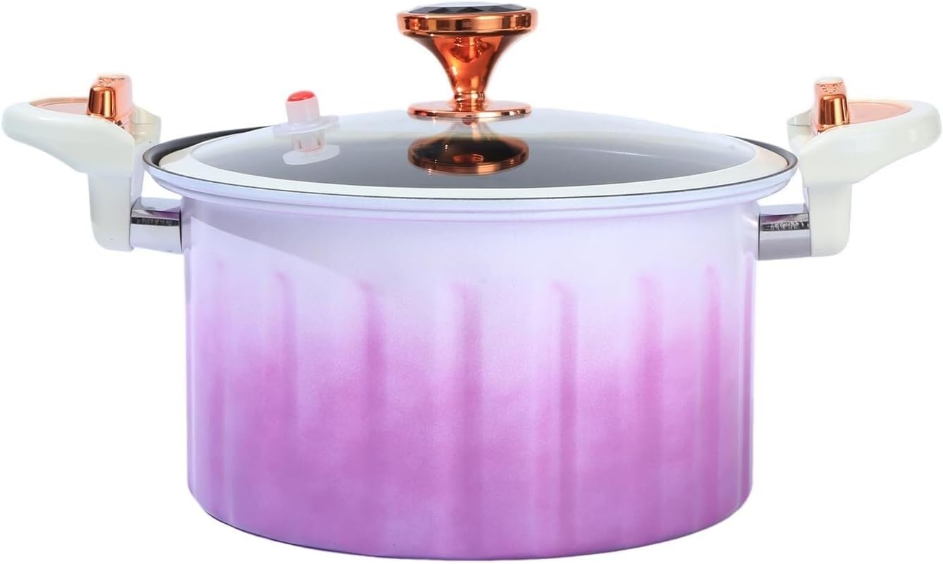 Pressure Cooker 8L, Micro Braiser Pans, Enamel Lining Non-stick Pressure pot, with Lid Silicone Seal Spill-proof Valve Pressure pot for Cooking,Green(Purple)