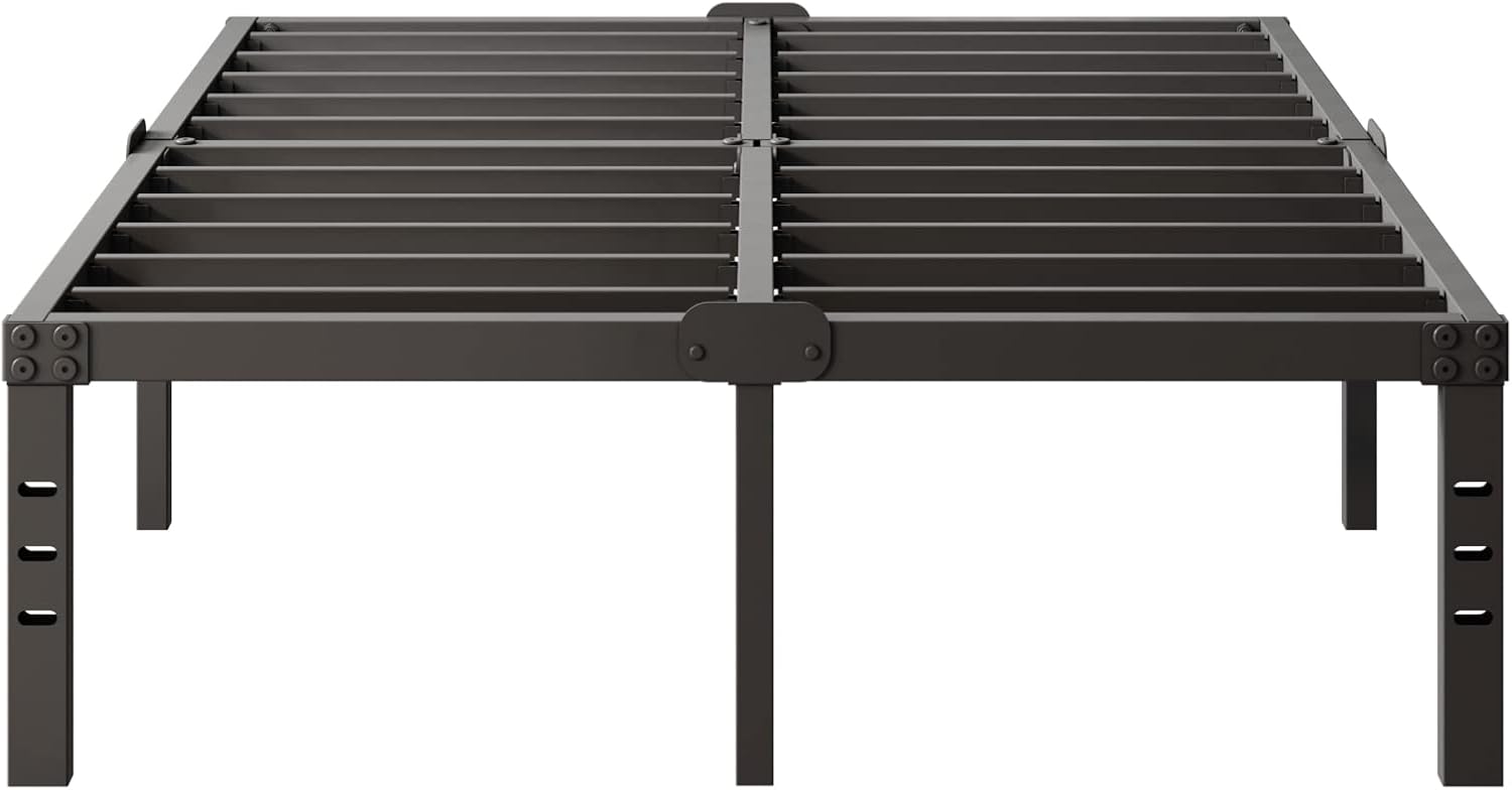 King Bed Frame and Headboard Holes with Storage No Box Spring Needed Black Metal Platform Heavy Duty Bed Frames Support up to 3500 Lbs Noise Free Easy Assembly Non-Slip Design 14 Inch
