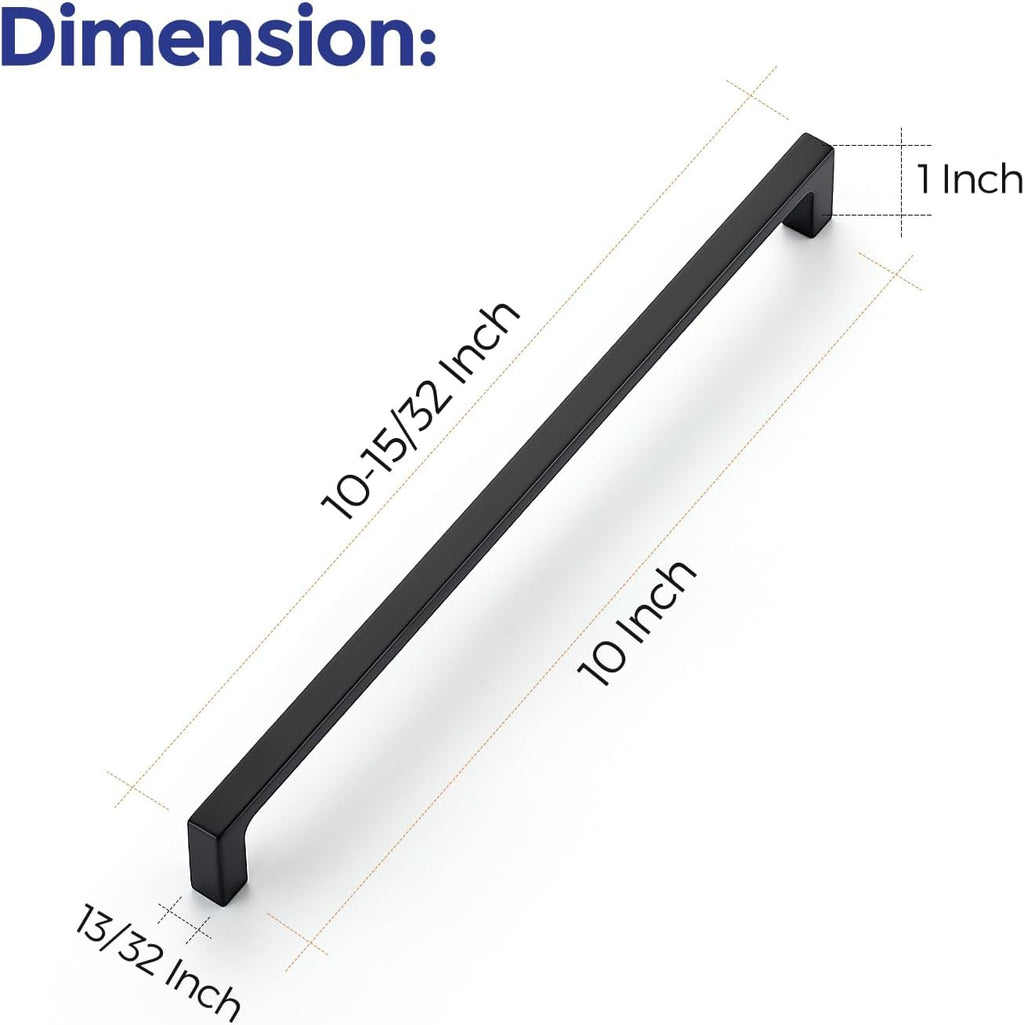 Ravinte 30 Pack 10-inch Hole Centers Matte Black Cabinet Pulls - Solid Zinc Alloy Square Bar Handles for Kitchen Cabinets & Drawers