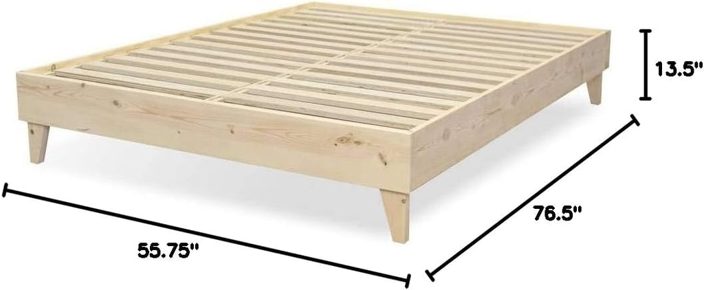 eLuxurySupply Wooden Platform Bed Frame Full Size, Natural - Low Profile, No Box Spring Needed, Easy Assembly, Wooden Modern Minimalist Style
