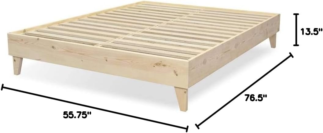eLuxurySupply Wooden Platform Bed Frame Full Size, Natural - Low Profile, No Box Spring Needed, Easy Assembly, Wooden Modern Minimalist Style