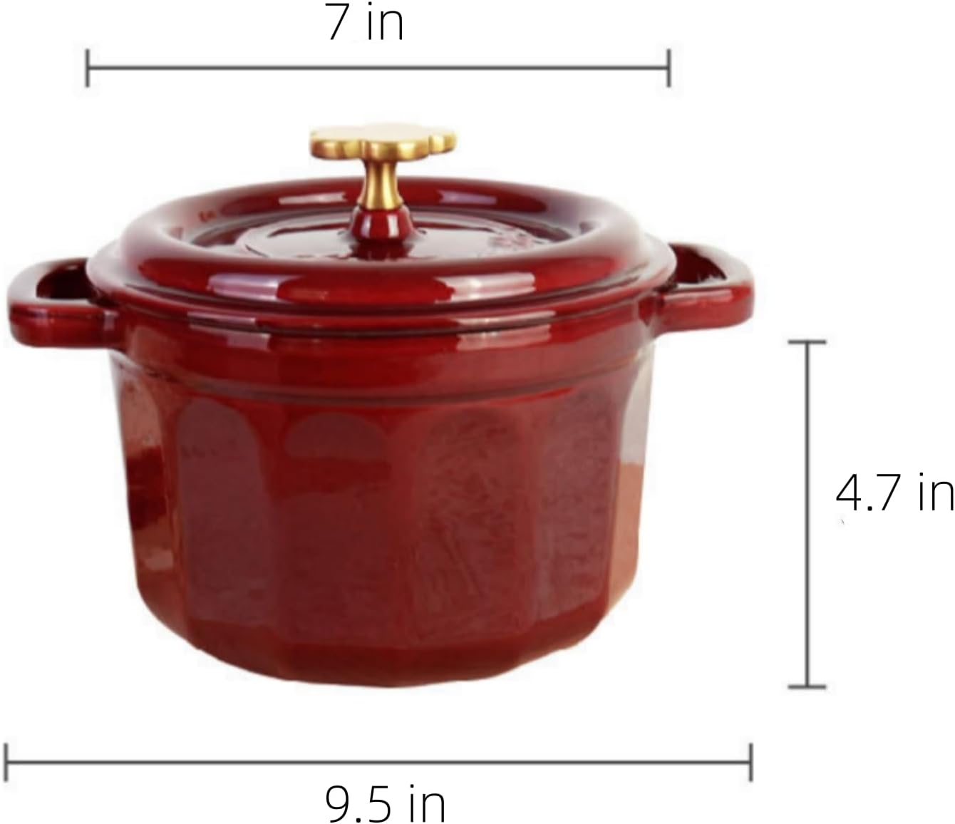 2QT Cast Iron Dutch Oven, Enamel Coated Cookware Pot with Star Knob for Home Baking, Braiser, Cooking, Red (2 Quart)