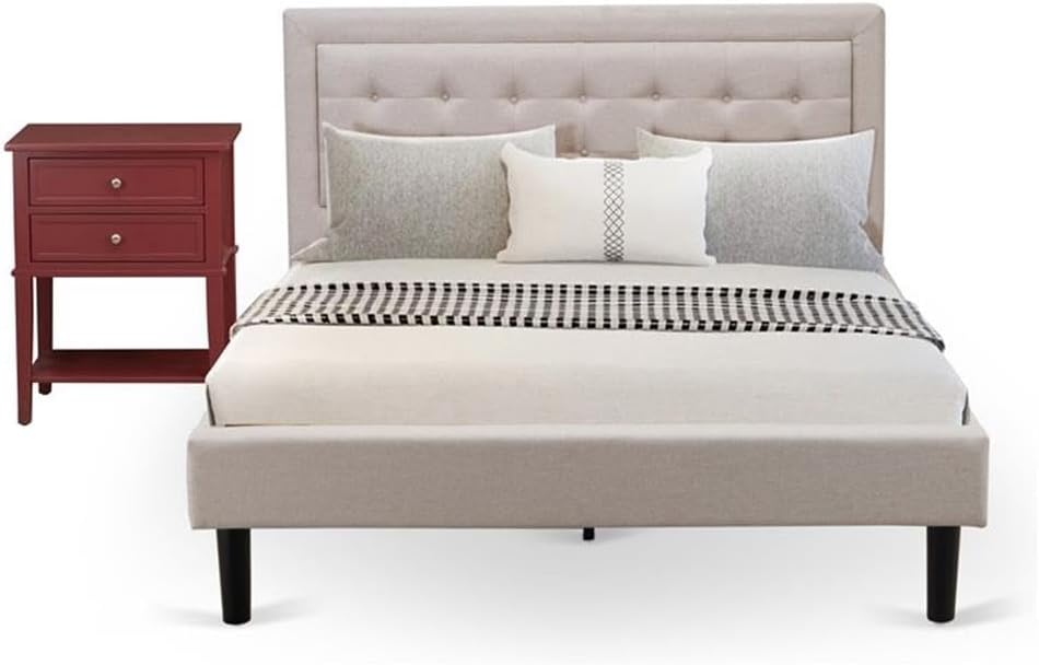 East West Furniture FN08Q-1VL13 2-Piece Fannin Queen Bed Set Furniture with 1 Queen Wood Bed Frame and a Night Stand - Reliable and Sturdy Manufacturing - Mist Beige Linen Fabric