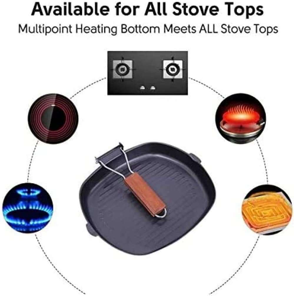 Folding Handle Non-Stick Square Frying Pan Grill Pan Skillet Griddle Pan,Non-Stick Iron Steak Frying Pan,Square Grill Pan Steak Wok(28 x 28cm)