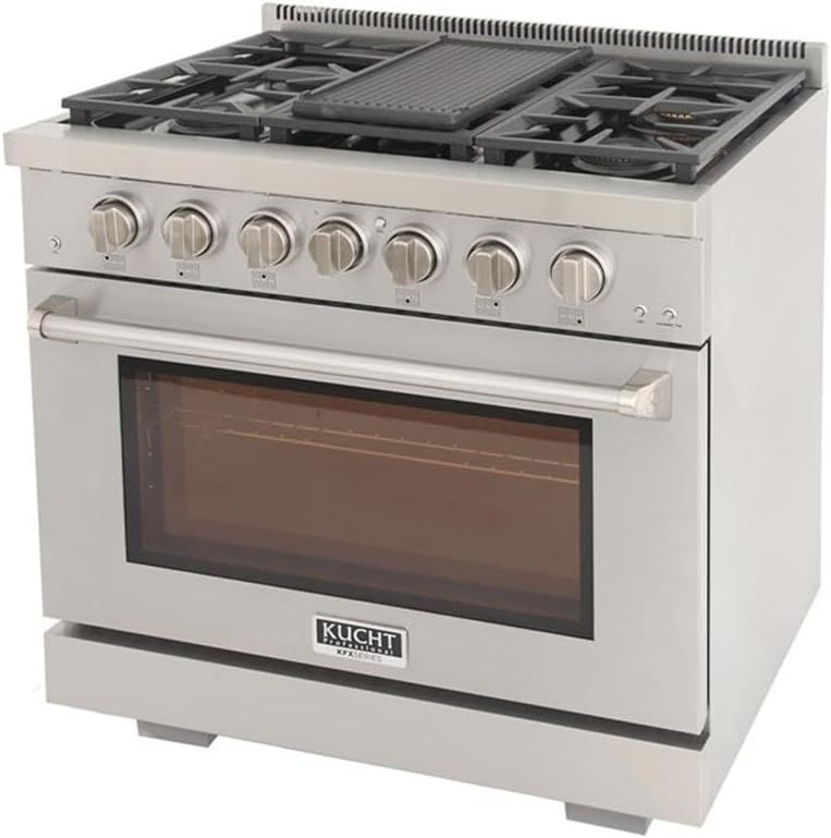 Pemberly Row 36' Propane Gas Range, Stainless Steel Finish, 6 Sealed Burners, True Simmer Burners, Reversible Grill/Griddle, Convection Oven, Infrared Broiler Residential Kitchen Cooking Appliance