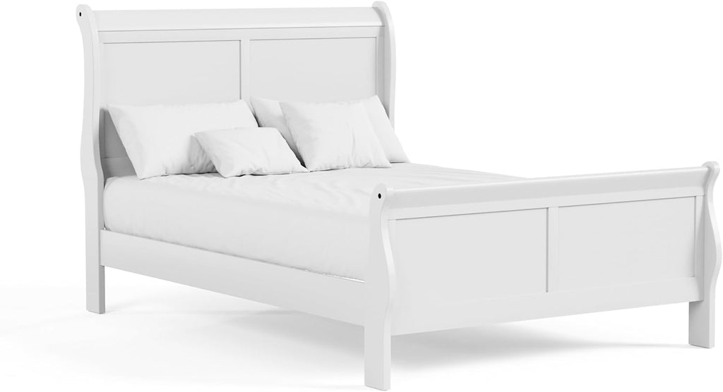 Furniture of America Arabella Traditional Solid Wood 3 Piece Bedroom Set, Full Bed Frame and Nightstands Set of 2, Chic Sleigh Design Bedframe with Headboard and Footboard, Box Spring Needed, White