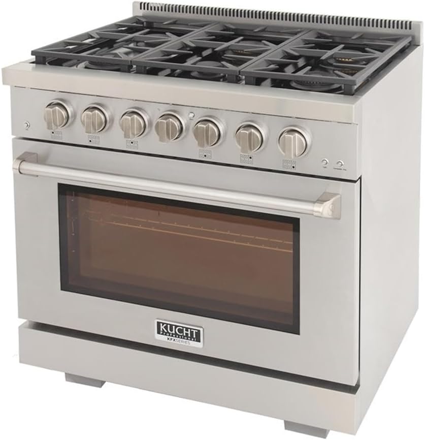 Pemberly Row 36' Propane Gas Range, Stainless Steel Finish, 6 Sealed Burners, True Simmer Burners, Reversible Grill/Griddle, Convection Oven, Infrared Broiler Residential Kitchen Cooking Appliance
