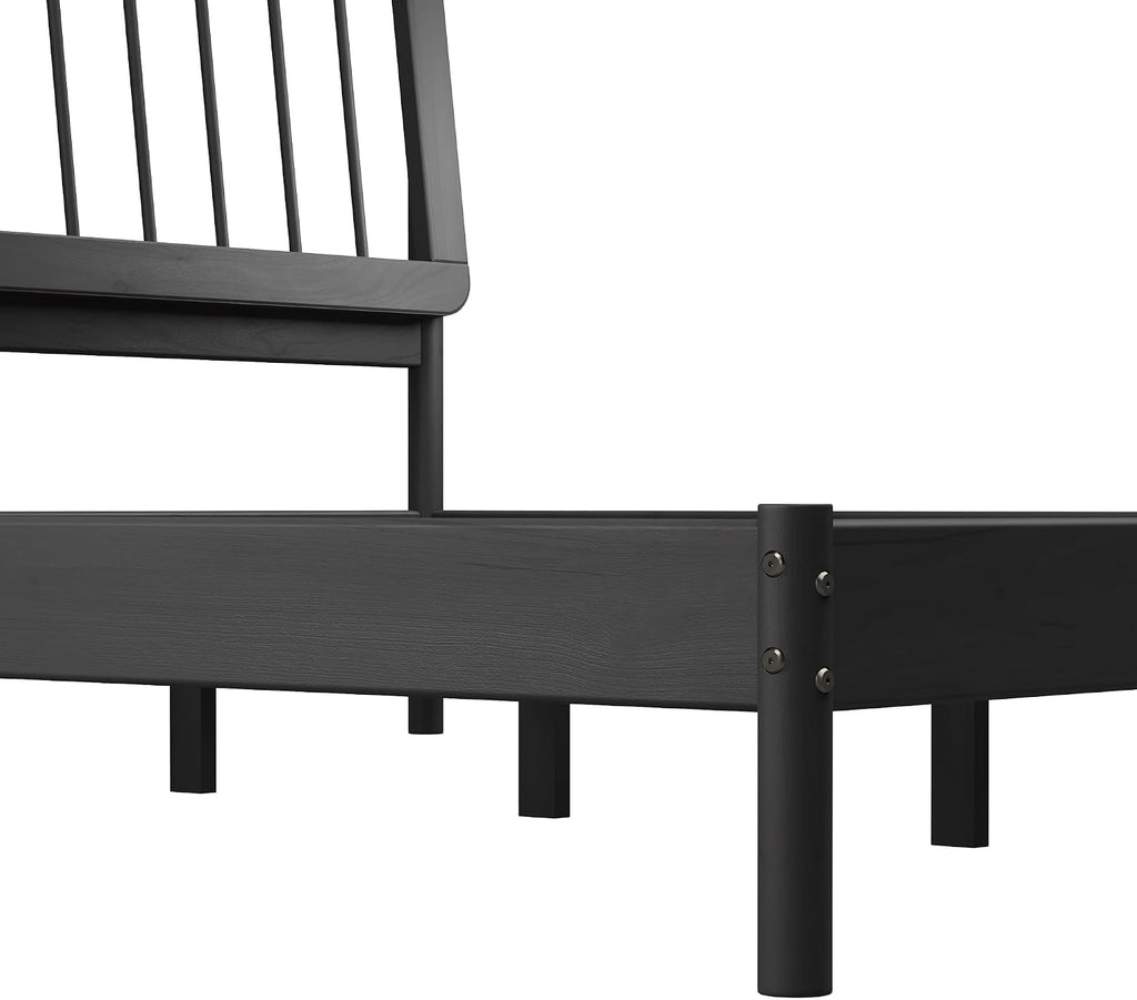 Walker Edison Clemente Mid-Century Modern Spindle Headboard King Bedframe, King Size, Black