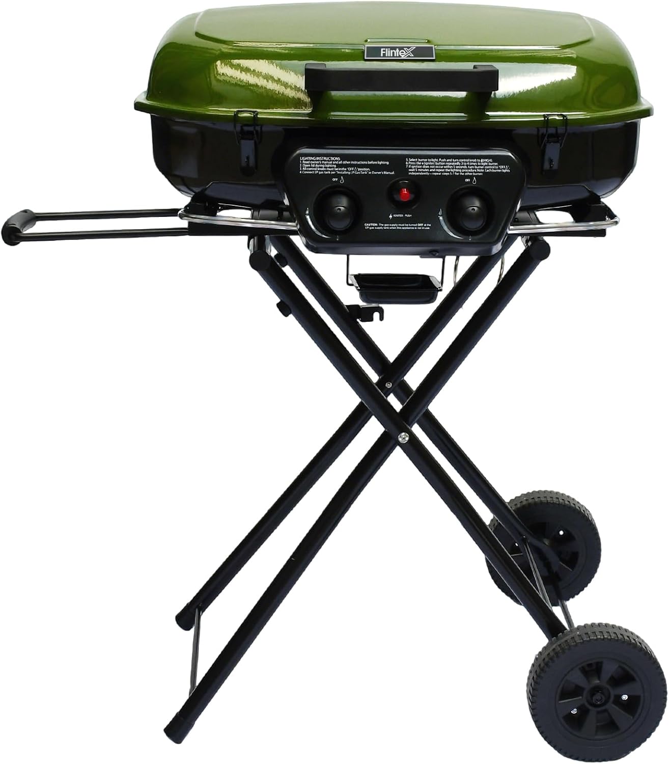 Flintex 2-Burner Portable Propane Gas Grill, Foldable 2-in-1 Camping Propane Grill with Porcelain-Enameled Griddle & Grill Grate for Outdoor Camping Picnics Backyard Cooking, Green