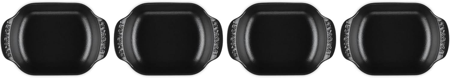 Le Creuset Enameled Cast Iron Gourmand Collection Set of 4 Mini Rectangular Baker, .3 qt., Matte Black