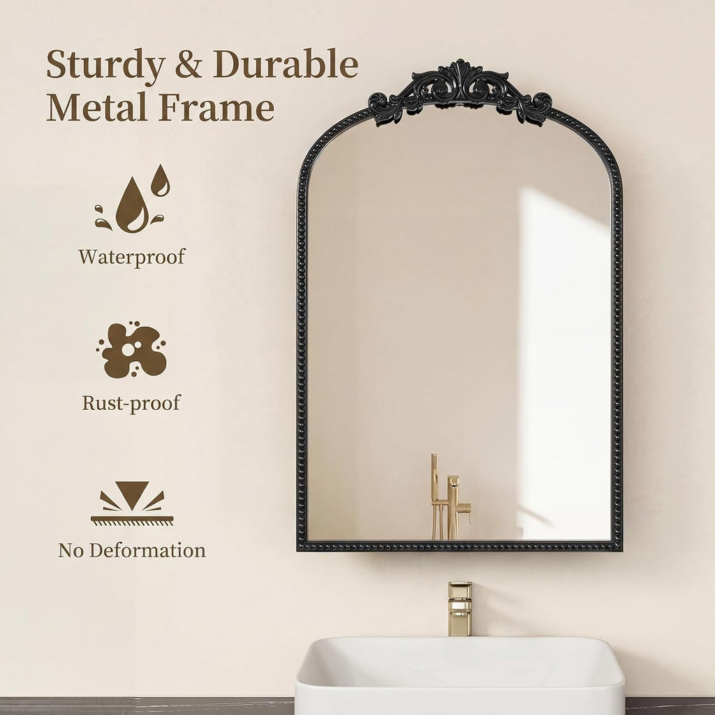 Bathroom Medicine Cabinet with Mirror, Sturdy, Durable & Easy Installation, Vintage Metal Frame (Black Beads, 16'x24')