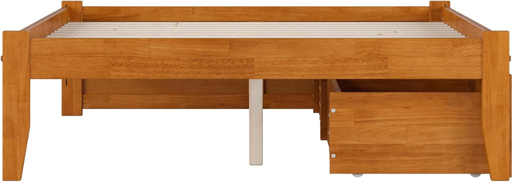 AFI Concord Full Solid Wood Platform Bed with Footboard & Storage Drawers in Light Toffee
