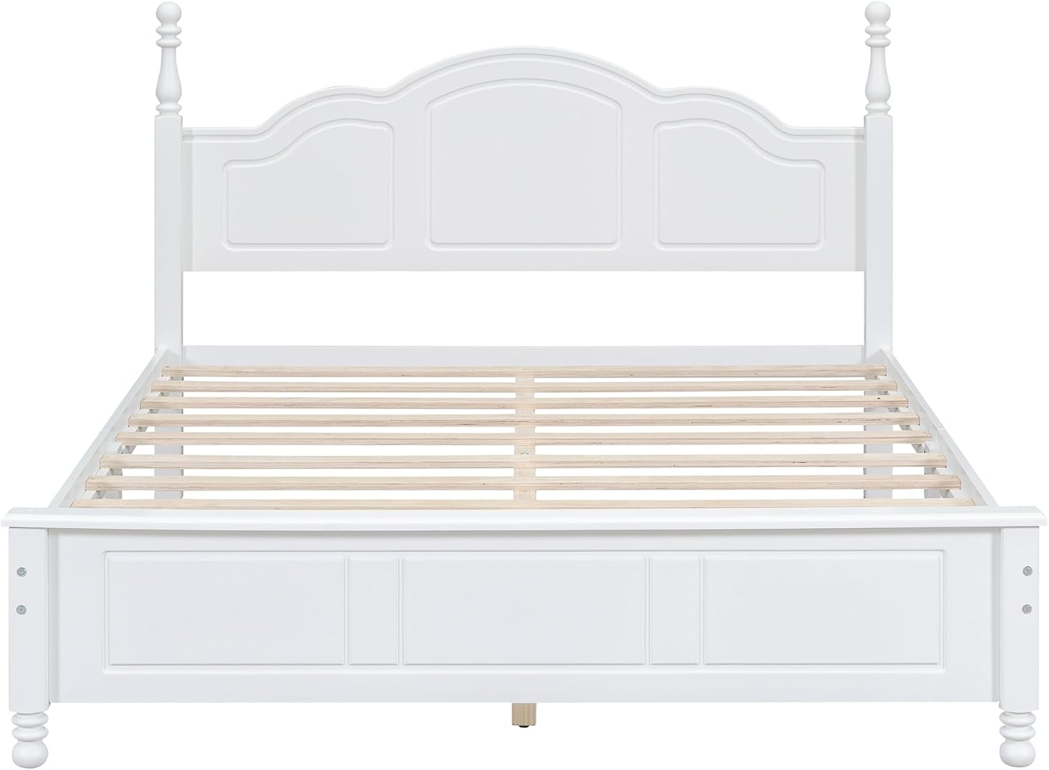 Retro Design 3-Pieces Bedroom Sets, Queen Size Wood Platform Bed and 2 Nightstands with 2 Drawers and Sturdy Slats Support for Apartment Bedroom (Queen, White)