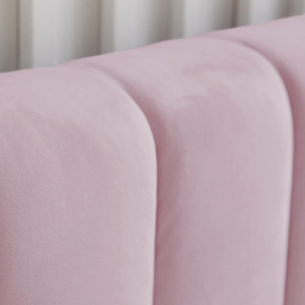 Livinia Twin Size Elton Velvet Platform Bed Set, Upholstered Bed Frame with Vertical Channel Tufted Headboard Footboard with 2 Side Panel Nightstands, No Box Spring Needed, Pink (Twin)