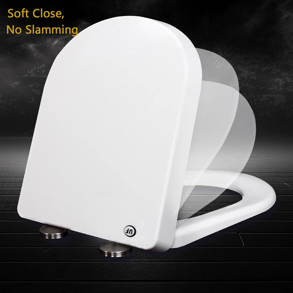 Wttfc Soft Close Toilet Seat,Bidet Toilet Seat,Simple Top Fixing for Easy Clean,D Shape, Standard Toilet Seats White with Adjustable Hinges,Toulet Seat,06