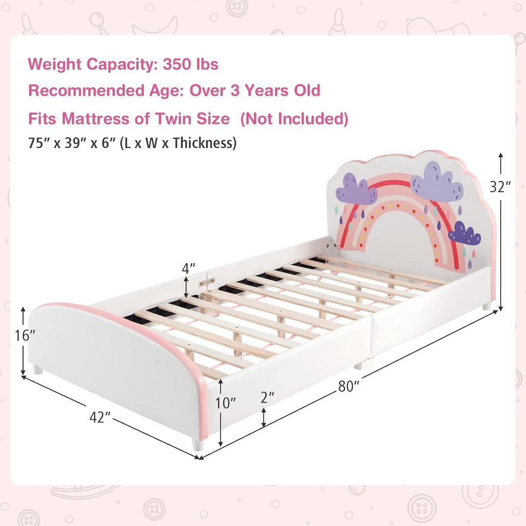 Costzon Twin Bed Frames for Kids, Wood Upholstered Twin Bed Platform with Slat Support, Padded Headboard&Footboard, No Box Spring Needed, Easy Assembly, Fits Standard Twin Mattress (Cloud)