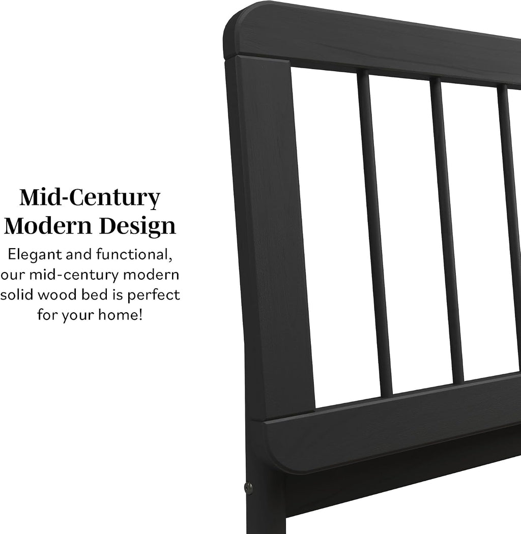 Walker Edison Clemente Mid-Century Modern Spindle Headboard King Bedframe, King Size, Black