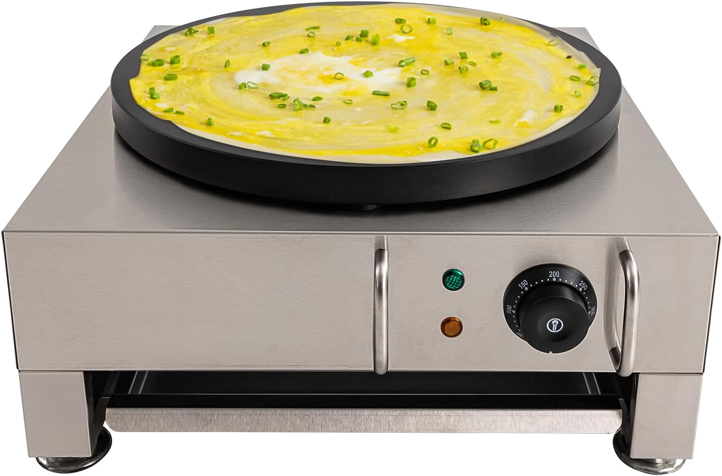 16 Inch Commercial Crepe Maker 2200W Electric Pancake Maker with Nonstick Round Crepe Hotplate Griddle Machine Adjustable Temperature for Blintzes, Eggs, Tortilla