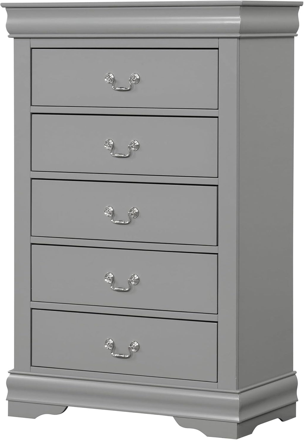 Furniture of America Louis Philippe Traditional Solid Wood 3 Piece Bedroom Set, Bed Frame, Nightstand, and Chest, Sleigh Design Bedframe with Headboard and Footboard, Box Spring Needed, Full, Gray