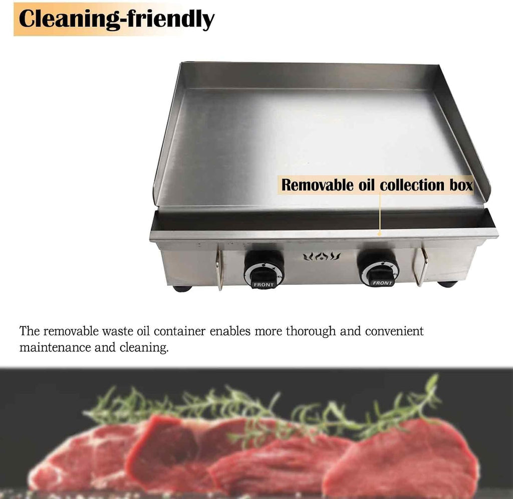 Commercial Stainless Steel LPG Gas Griddle Grill, 21.3' x 13.4' Flat Top Countertop Griddle for Steak, Pancakes & Teppanyaki, 2800Pa, Home & Outdoor Use