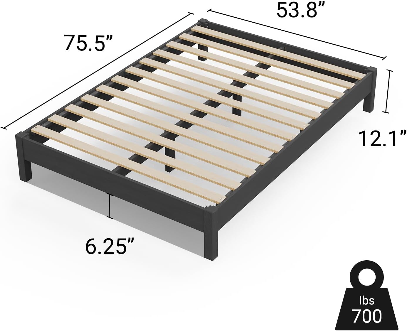 LIFEMENT Full Bed Frame Signature Wood Platform, Noise Free, Under Bed Storage, No Box Spring Needed, Easy Assembly, Black