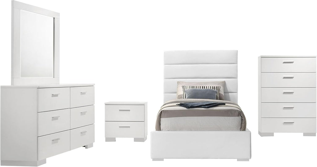 Coaster Home Furnishings Felicity 5-Piece Twin Bedroom Set White High Gloss 203511T-S5