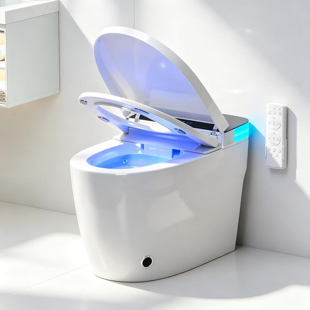 Luxury Smart Toilet, Elongated One Piece Toilet with Heated Seat, Dryer, Auto-Lift Lid, Soft Close, Night Light, Electric Tankless Bidet Toilets for Bathroom with Siphon Dual Flush 0.8/1.2 GPF