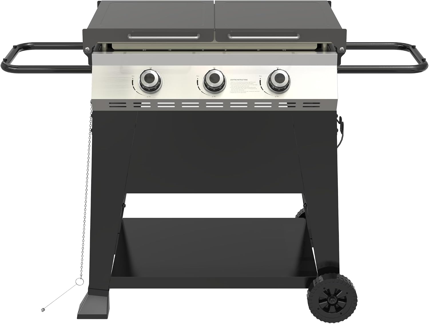 3 Burner Propane Grill with Rainproof Cover 28inch Outdoor Flat Top Griddle Foldable Side Table for Backyards Barbecue