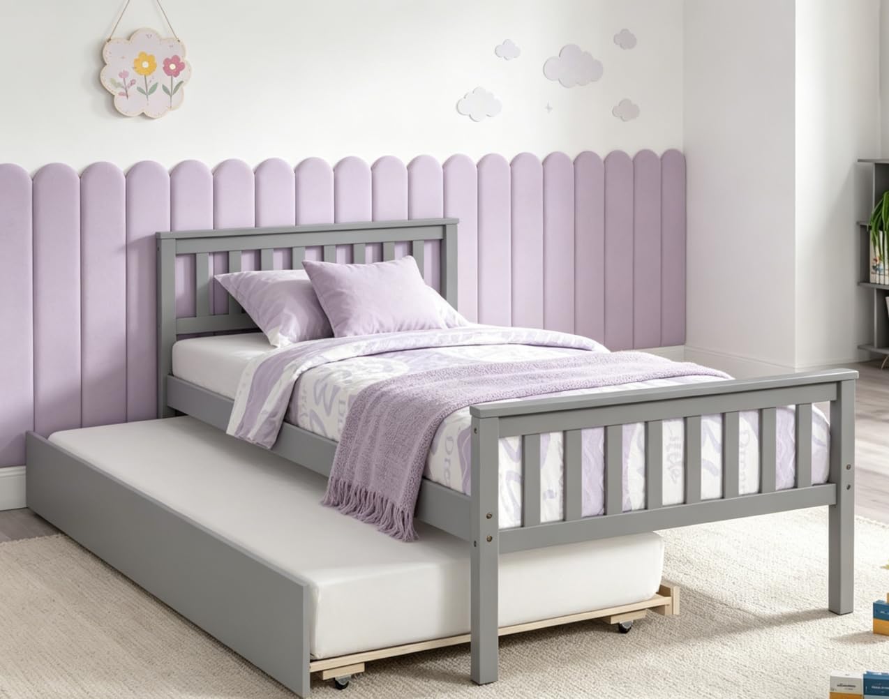 Bellemave Twin Kids Bed with Storage Twin Trundle, Wood Daybed for Kids, Adults, Gray