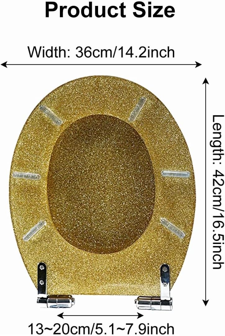 Round Resin Toilet Seat with Glitter Toilet Lid, Slow Close Toilet Seats Cover, Including Fixing Sets of Parts, Fit Most Standard U/V/O Toilet, Quiet Close (Silver 1)