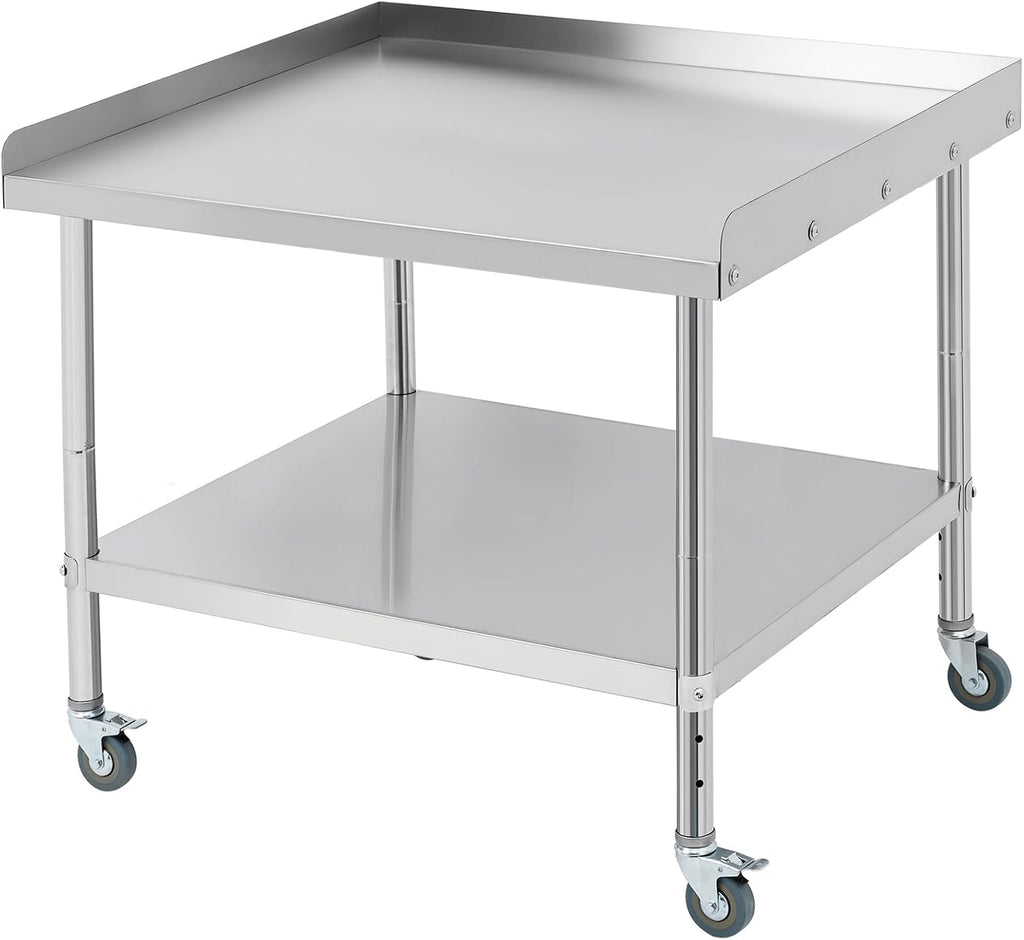 Equipment Grill Stand Table 36x30x30 Inch Stainless Steel NSF Certified 400 Lbs Capacity with Adjustable Legs, 2' Edge Baffle, for Hotel, Home, Commercial Restaurant Kitchen