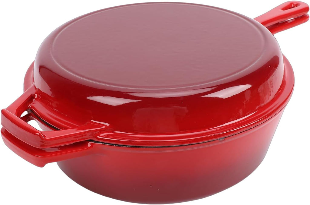 Keenso Braiser Pan with Lid, Cast Iron Skillet, Large Capacity 4QT, Ideal for Family Cooking
