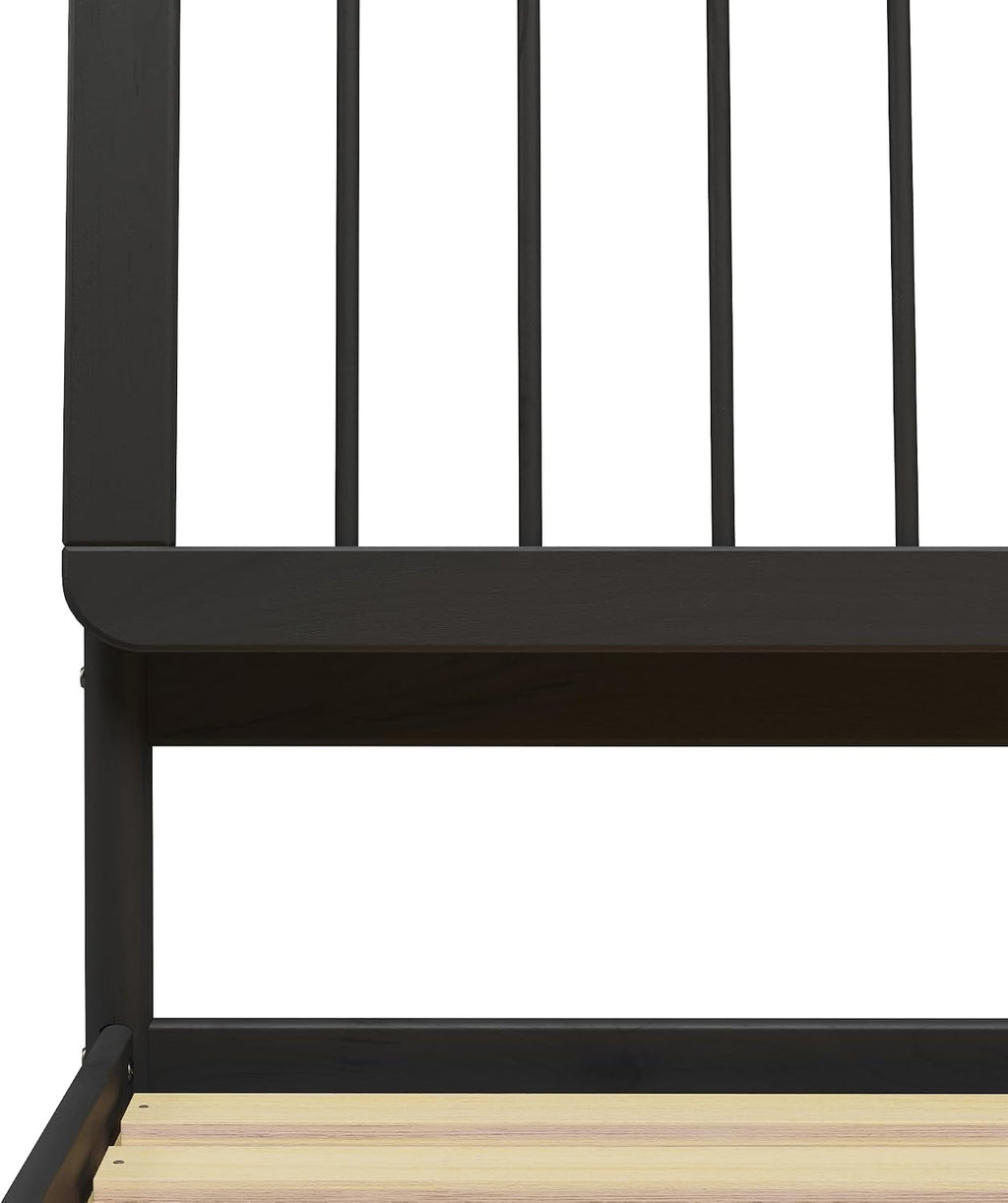Walker Edison Clemente Mid-Century Modern Spindle Headboard King Bedframe, King Size, Black
