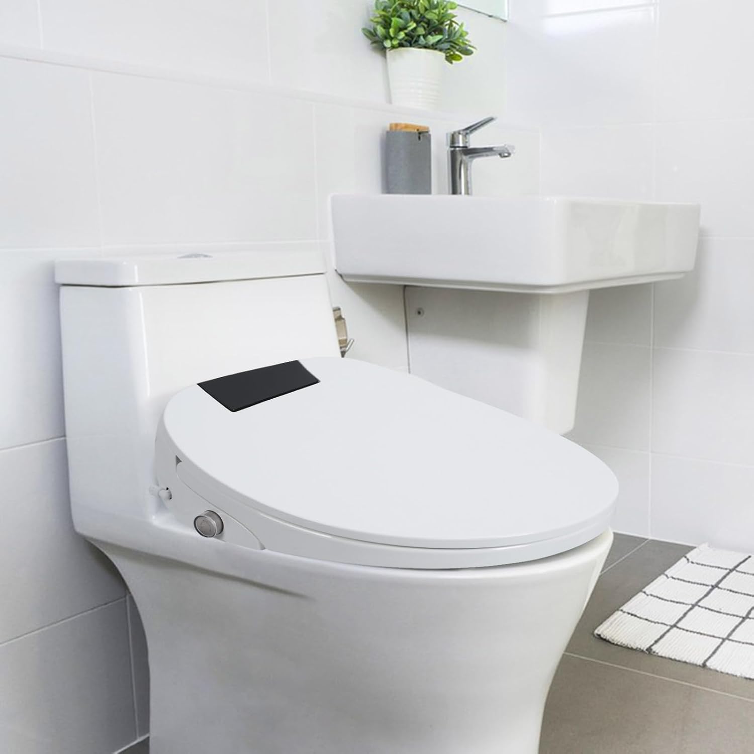 Electric Bidet Toilet Seat,Electric Smart Heated Toilet Seat,Feminine & Front Rear Wash,Elongated Heated Toilets Seat with Instant Warm Water & Dryer, Self-Clean Nozzle, Automatic Flip Cover US Plug