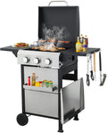 3-Burner Flat Top Propane Gas Grill Stainless Steel Griddle Combo with Foldable Side Table, 36,900 BTU Outdoor BBQ Grill, Porcelain-Enameled Cast Iron Grids, for Backyard, Patio Cooking