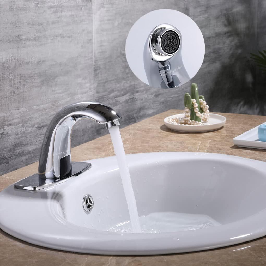 Charmingwater Touchless Bathroom Sink Faucet with Thermostatic Valve, Motion Automatic Sensor Faucet with Hole Cover Plate, Chrome