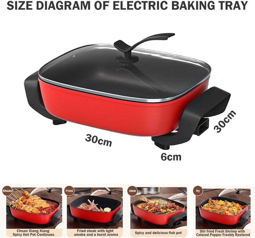 Electric Flat Top Grill, Electric Griddle, Flattop Grills Indoor Safely Washable, Suitable for Frying Grilling Stir Frying(red,30 * 30 * 6)