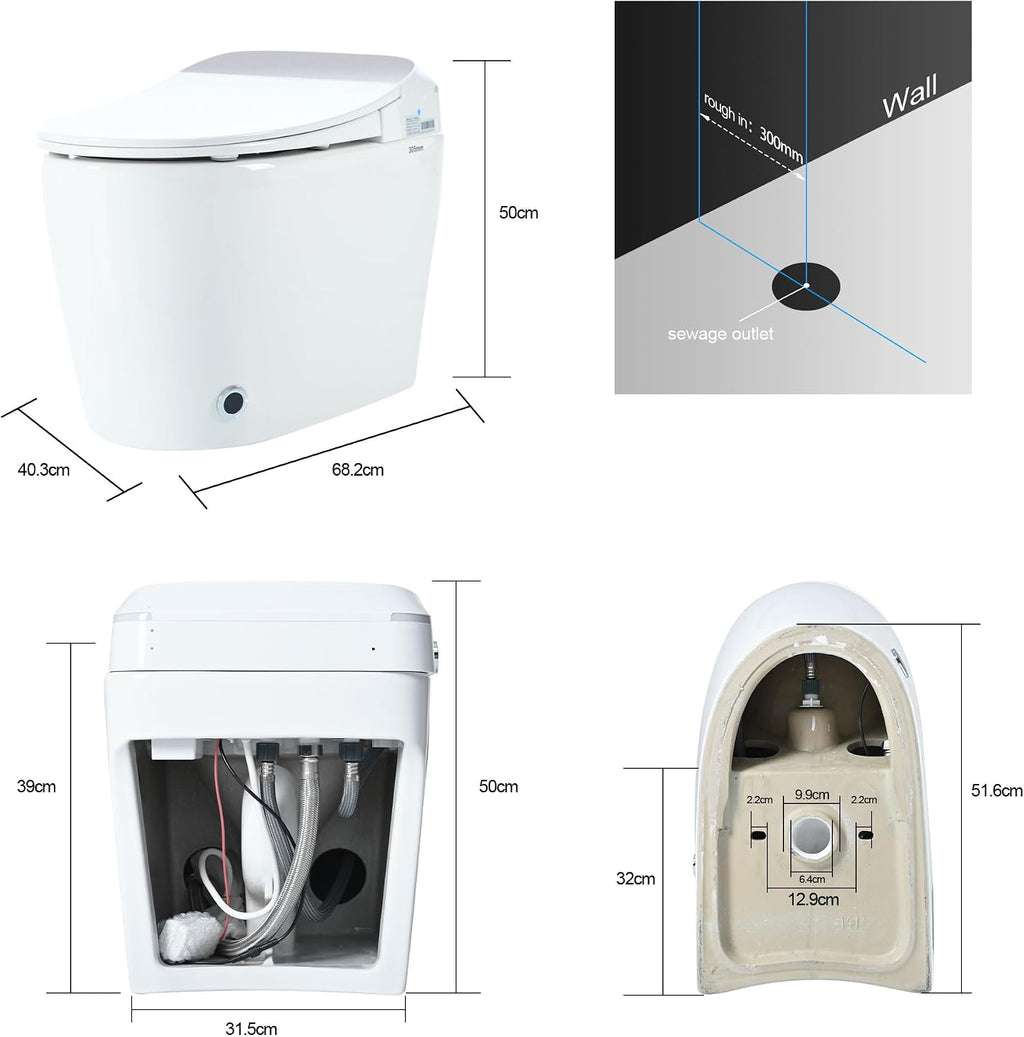 Smart Toilet with Heated Seat, One Piece Compact Toilet w/Foot Sensor Auto Flush, Knob Flush & Power Outage Flushing, Modern Elongated Toilet w/Night Light, Dual Flush Tankless Toilet