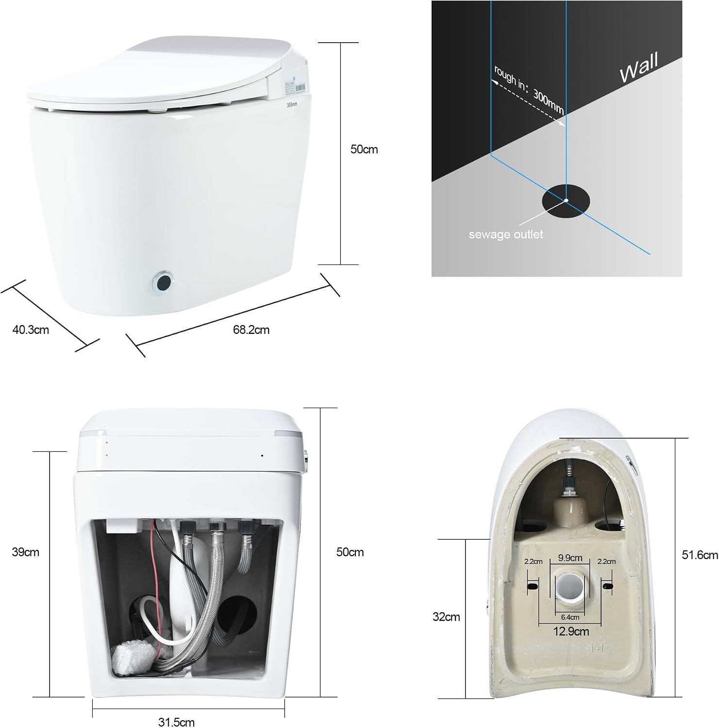 Heated Seat Smart One Piece Toilet, Automatic Flush Tank Less without Bidet, with Foot sensor Flush, White Night Light, Knob Control, Power Outage Flushing, Soft Close Cover