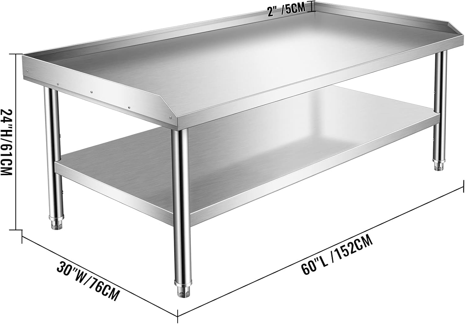 Stainless Steel Equipment Grill Stand with Undershelf, 60' x 30' Heavy Duty Griddle Stand Table for Kitchen, Bar, Restaurant, Home and Hotel
