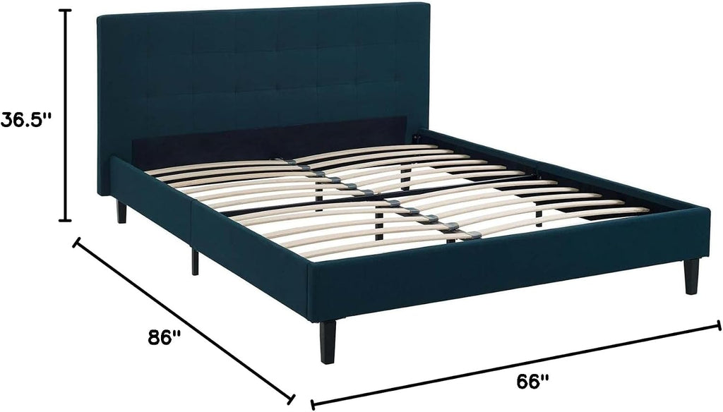 Modway Linnea Upholstered Azure Queen Platform Bed with Wood Slat Support