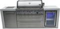 Mont Alpi Deluxe Series Stainless Steel 94'W x 23'D Modular Outdoor Kitchen Island + Side Burner + Refrigerator + 44'W 6-Burner BBQ Gas Grill + White Granite Countertops + Storage Cabinets & Drawers