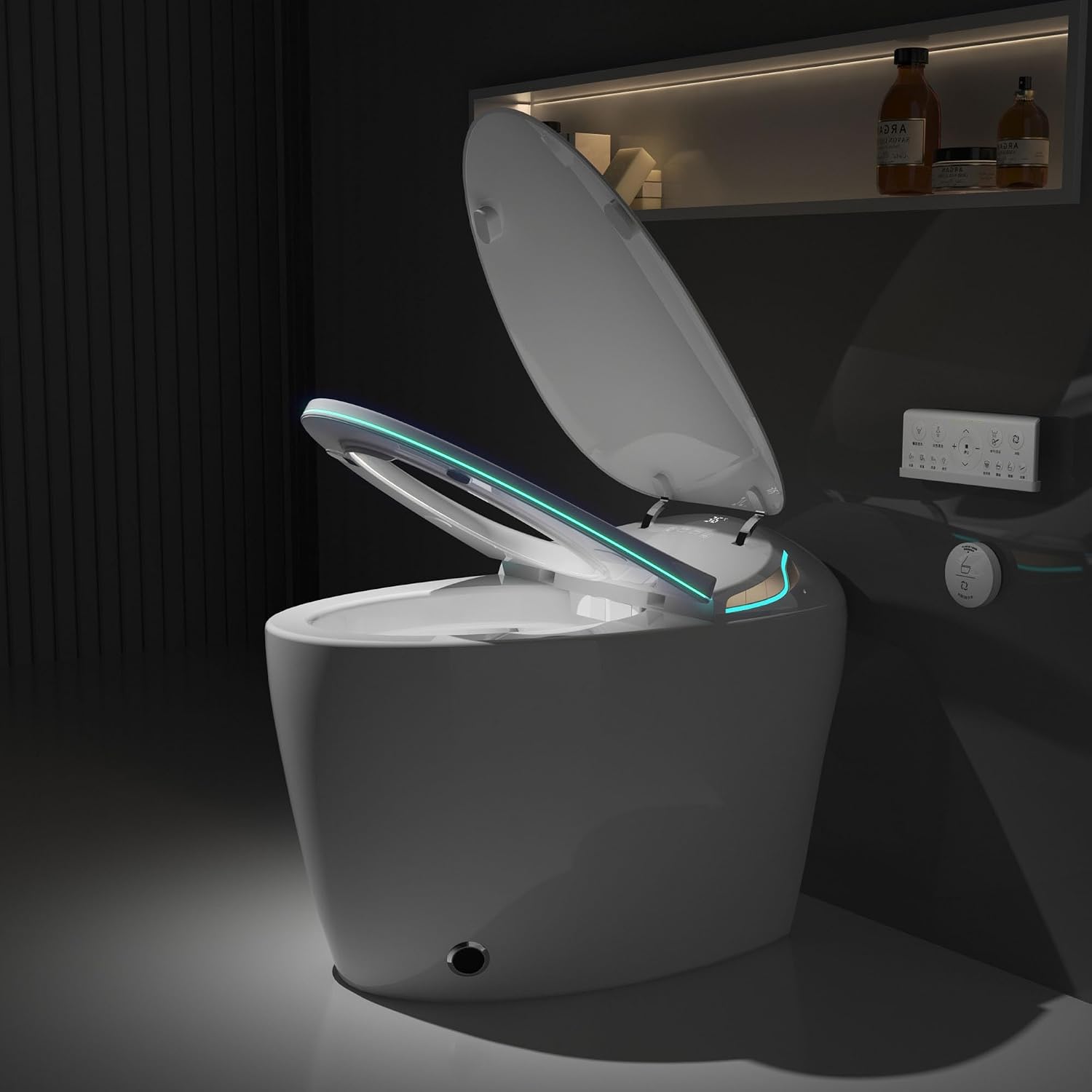 Black Smart Toilet with Bidet Built In, Luxury Elongated Electric Toilet with Heated Seat&Foot Sensor, 1.28 GPF Dual Flush, Auto Open/Close Seat, Warm Water&Dryer, Multiple Washing Modes (White)